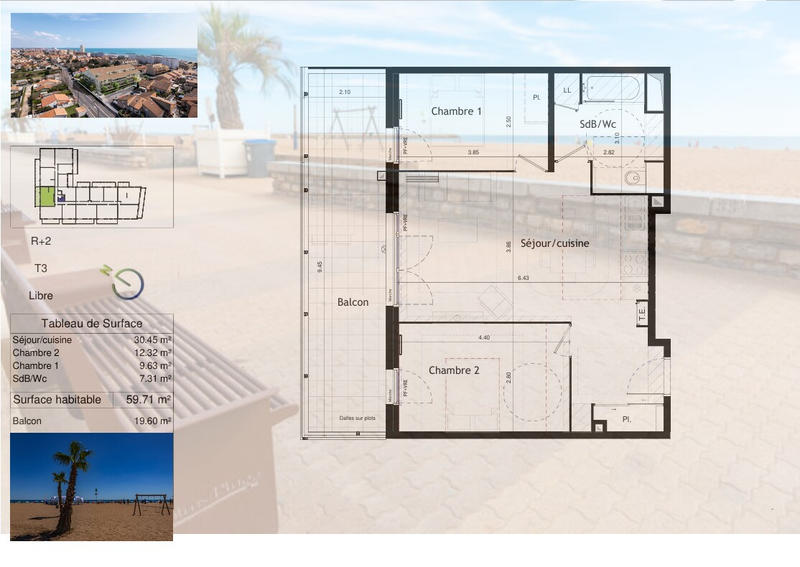 Appartement - 59 m² - 3 pièces