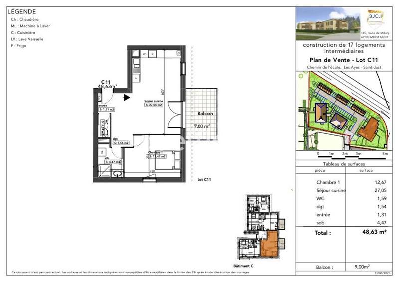 Appartement - 48 m² - 2 pièces