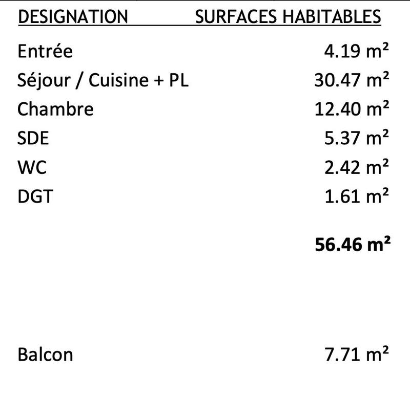 Appartement - 56 m² - 2 pièces