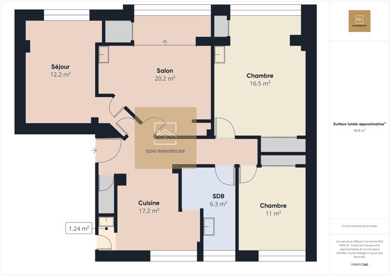 Appartement - 90 m² - 3 pièces