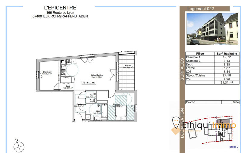 Appartement - 61 m² - 3 pièces