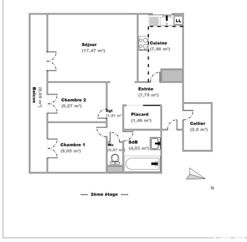 Appartement - 62 m² - 3 pièces