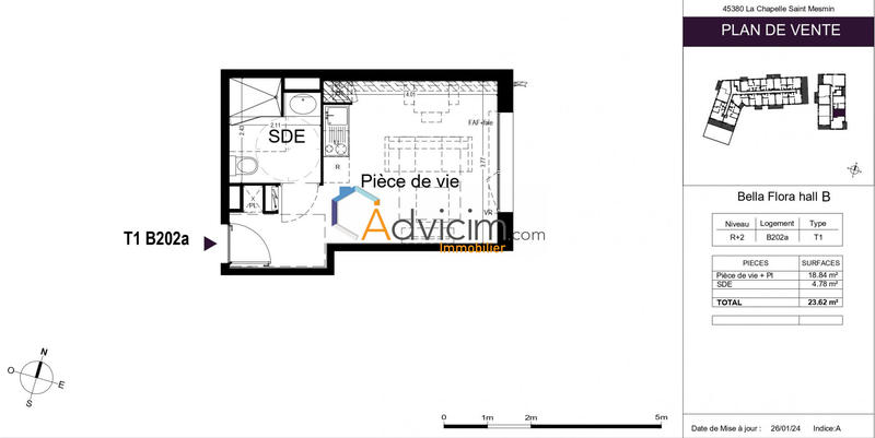 Appartement - 24 m² - 1 pièce