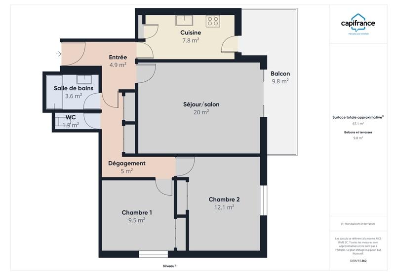 Appartement - 67 m² - 3 pièces