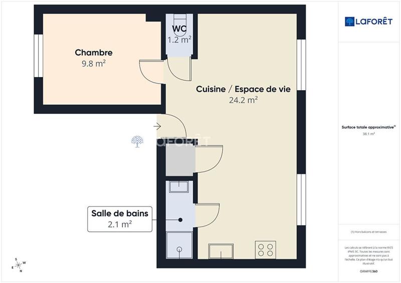 Appartement - 37 m² - 2 pièces