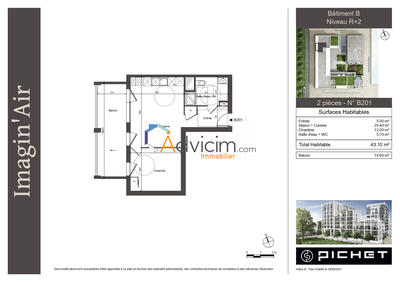 Appartement - 43 m² - 2 pièces