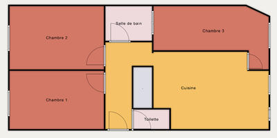 Chambre - 17 m² - 3 pièces