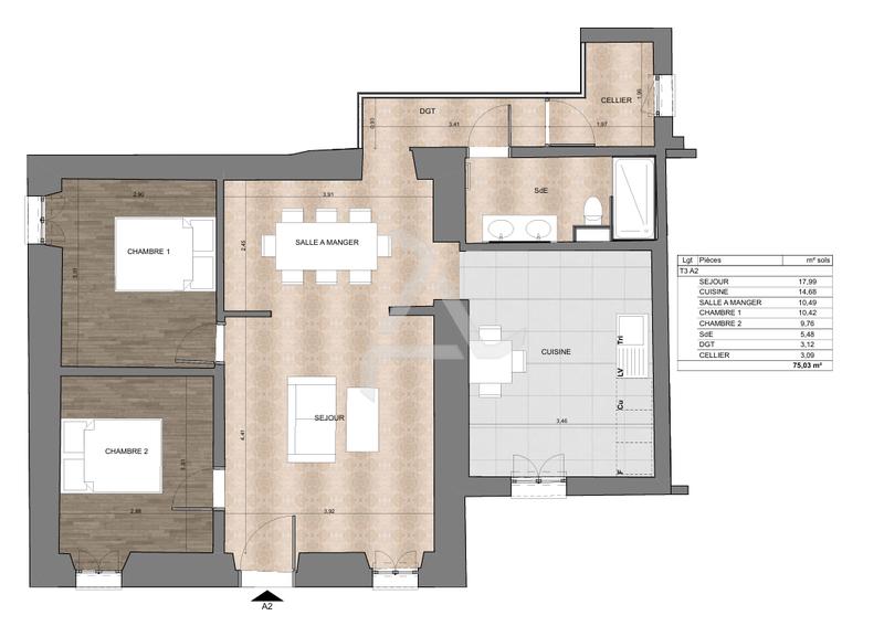 Appartement - 75 m² - 3 pièces