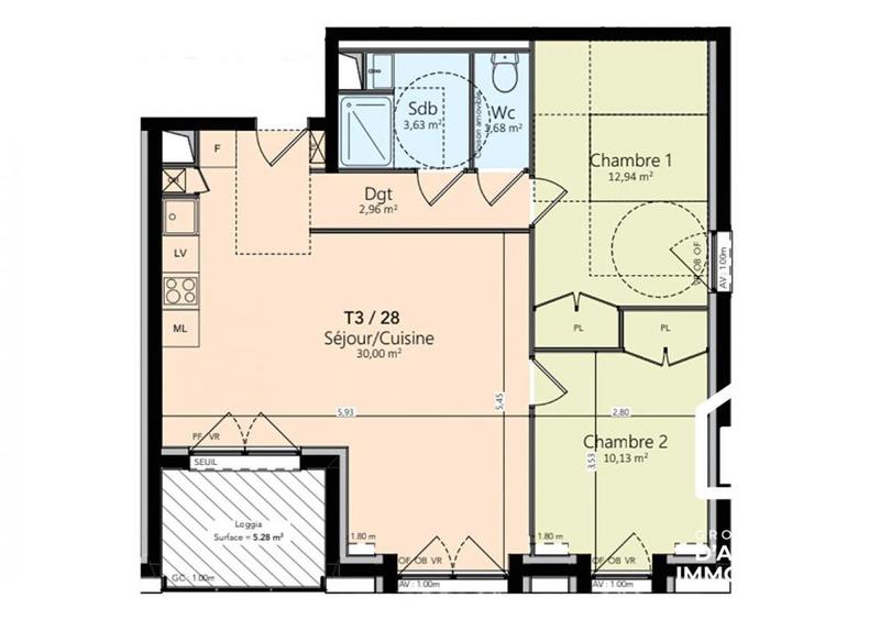 Appartement - 61 m² - 3 pièces