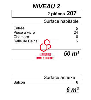 Appartement - 50 m² - 2 pièces