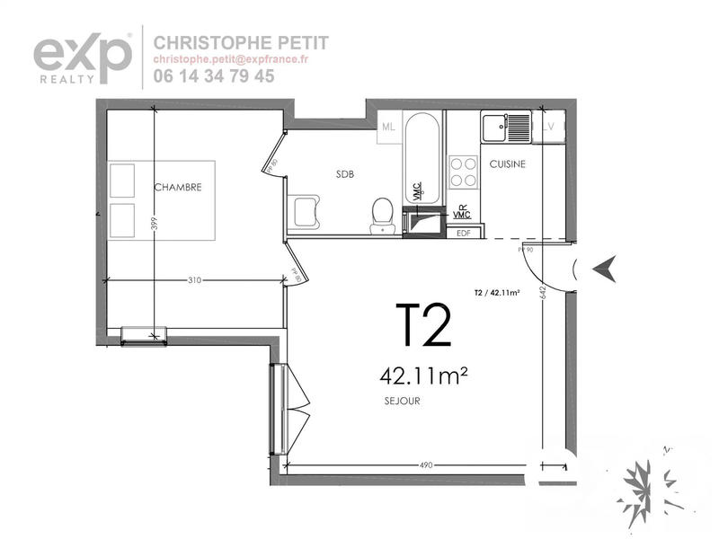 Appartement - 42 m² - 2 pièces