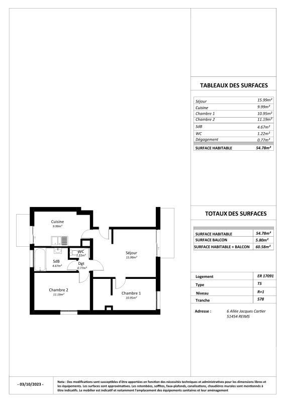 Appartement - 55 m² - 3 pièces
