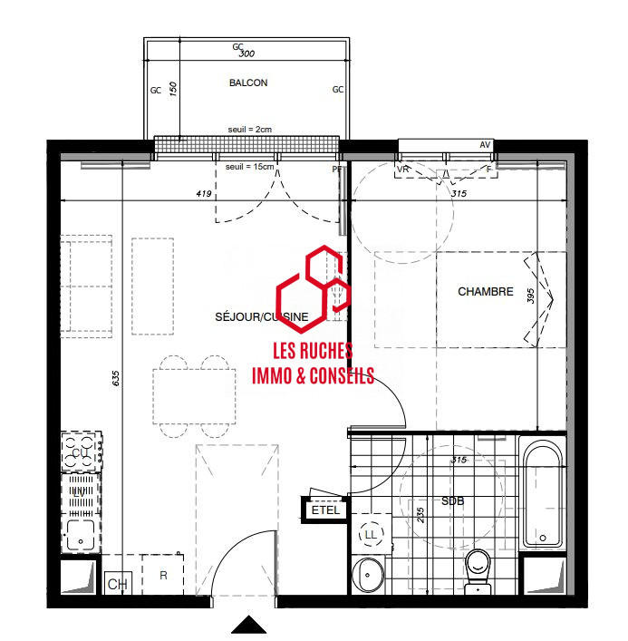 Appartement - 45 m² - 2 pièces