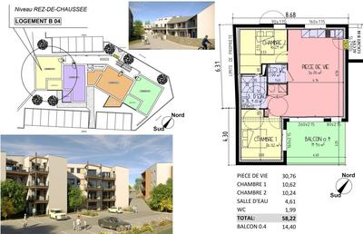 Appartement - 58 m² - 3 pièces