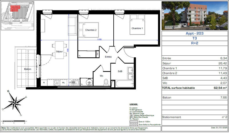 Appartement - 63 m² - 3 pièces