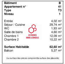 Appartement - 63 m² - 3 pièces