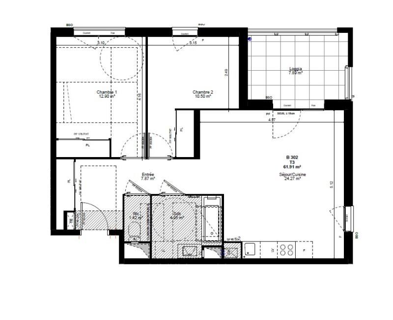 Appartement - 61 m² - 3 pièces