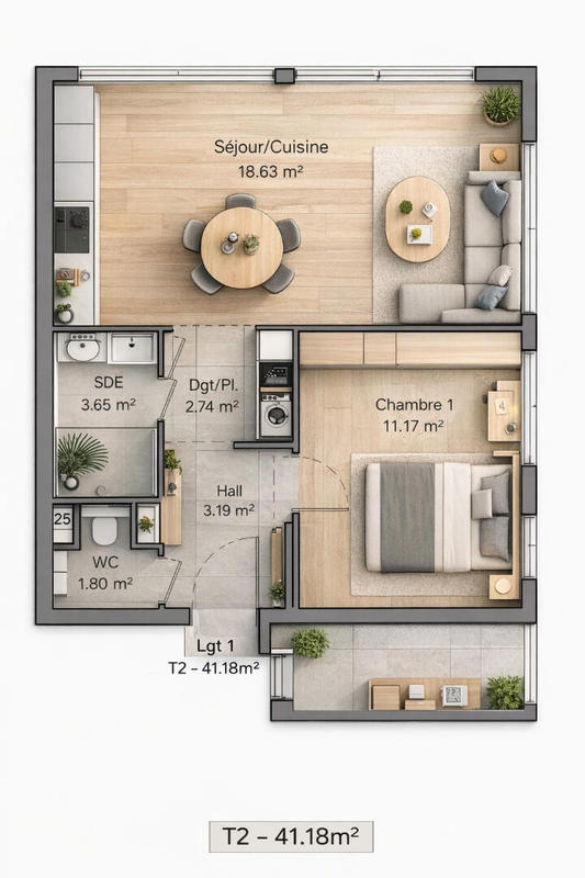 Appartement - 42 m² - 2 pièces