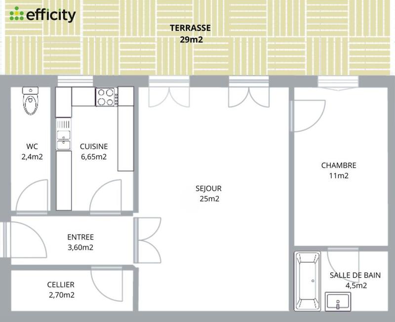 Appartement - 56 m² - 2 pièces
