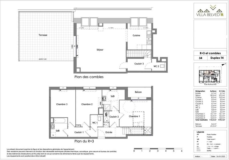 Appartement - 113 m² - 4 pièces