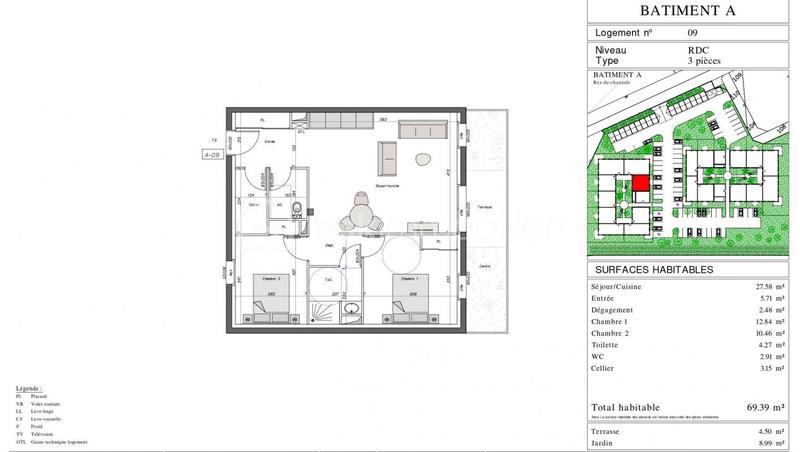 Appartement - 69 m² - 3 pièces