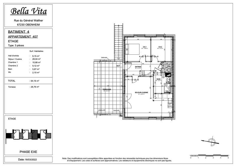 Appartement - 64 m² - 3 pièces