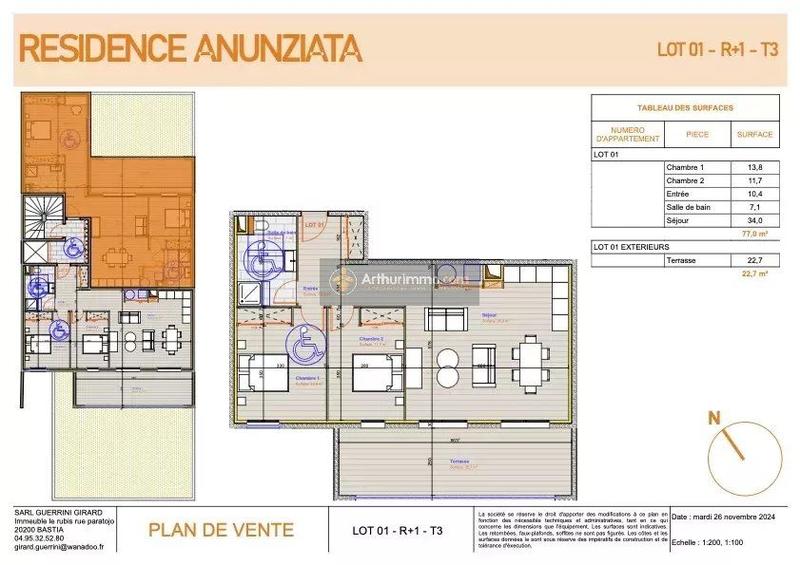 Appartement - 77 m² - 3 pièces