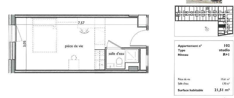 Appartement - 21 m² - 1 pièce