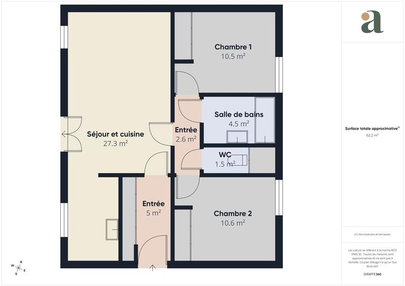 Appartement - 62 m² - 3 pièces