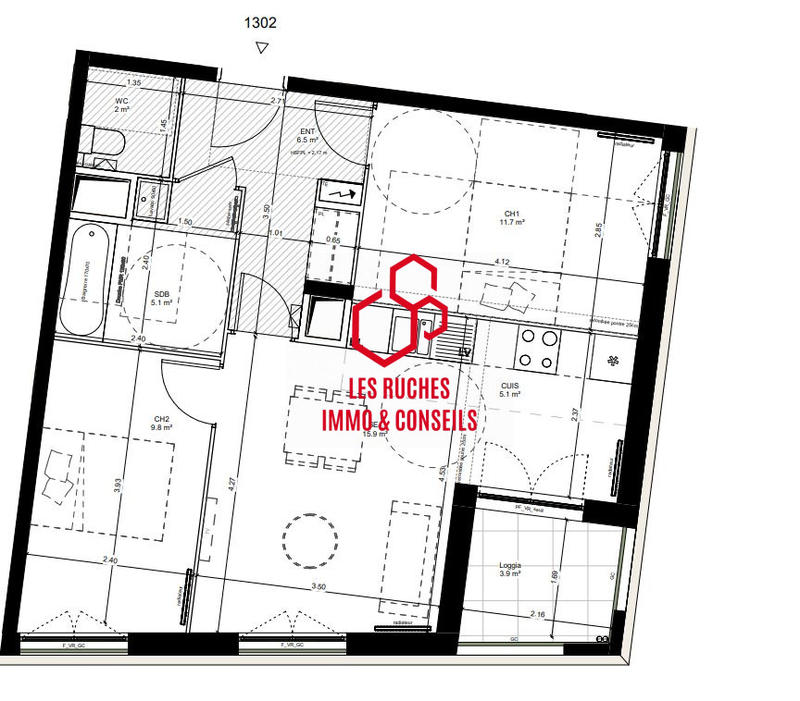 Appartement - 56 m² - 3 pièces