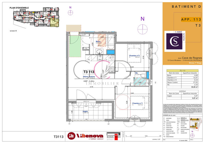 Appartement - 56 m² - 3 pièces