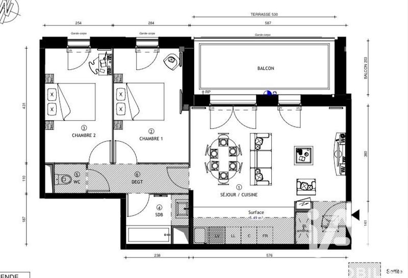 Appartement - 62 m² - 3 pièces
