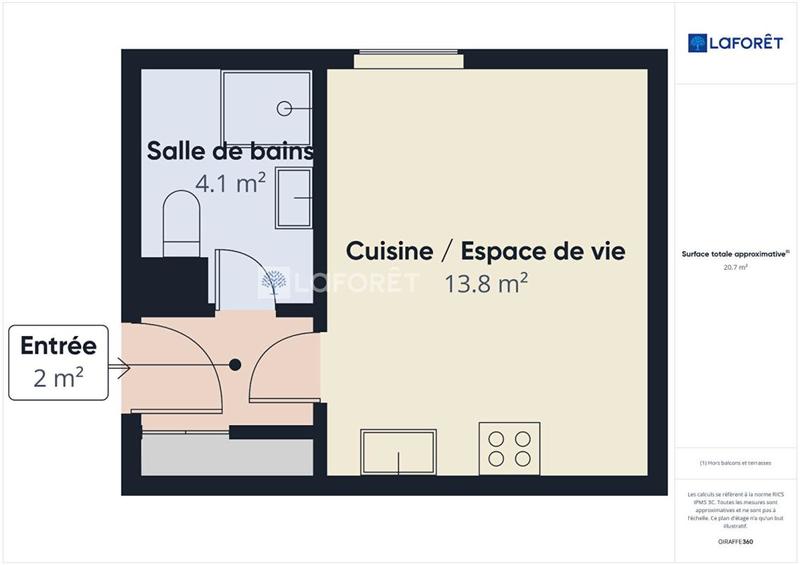 Studio - 20 m² - 1 pièce