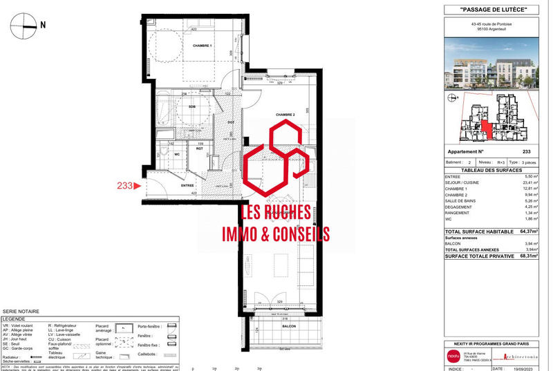 Appartement - 64 m² - 3 pièces