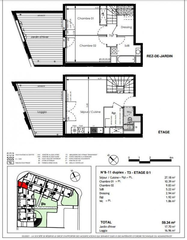 Appartement - 59 m² - 3 pièces