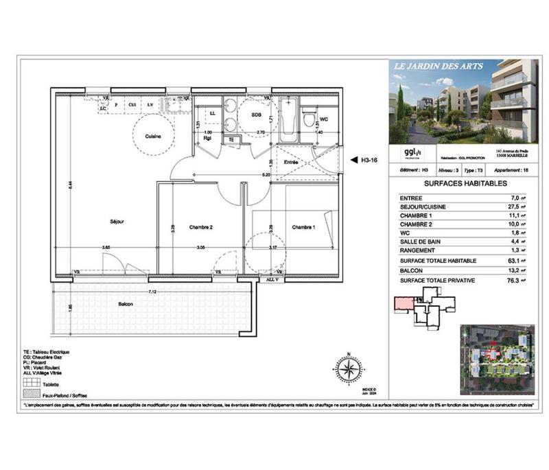 Appartement - 63 m² - 3 pièces