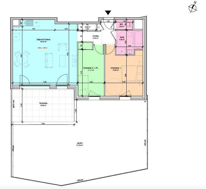 Appartement - 70 m² - 3 pièces