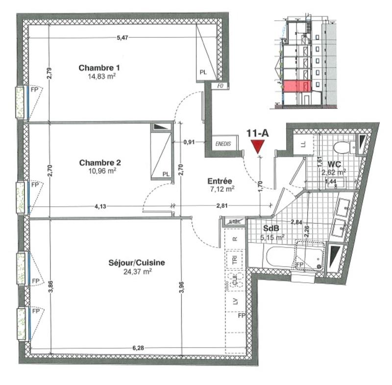 Appartement - 65 m² - 3 pièces
