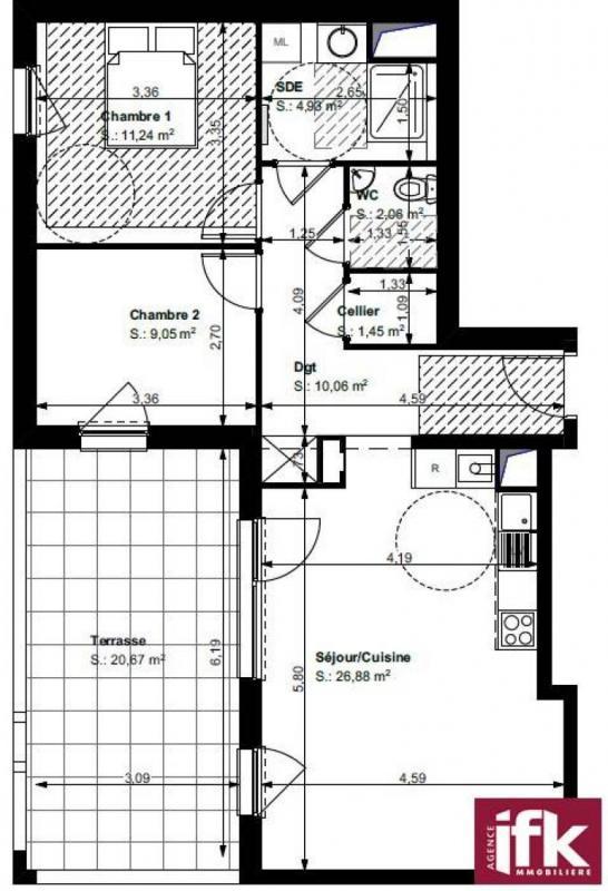 Appartement - 65 m² - 3 pièces