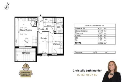Appartement - 52 m² - 2 pièces