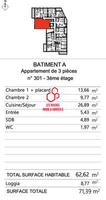 Appartement - 63 m² - 3 pièces