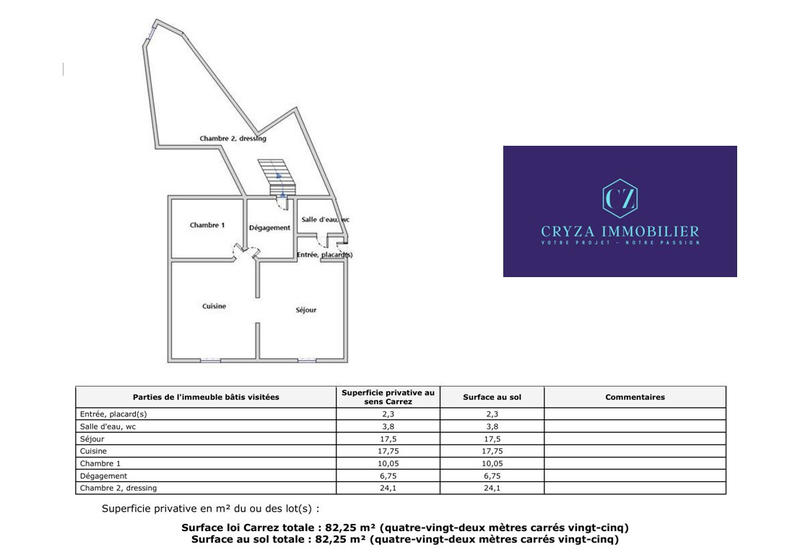 Appartement - 82 m² - 3 pièces