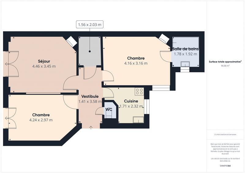 Appartement - 57 m² - 3 pièces