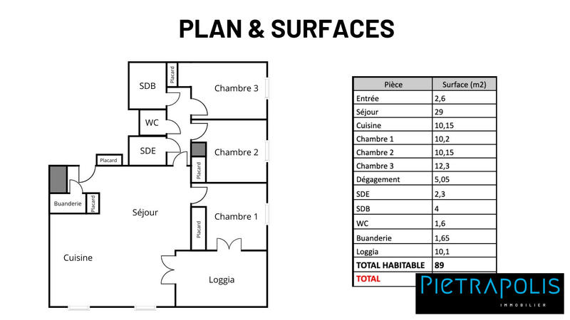 Appartement - 92 m² - 4 pièces