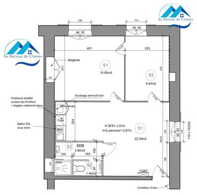 Bureau - 52 m² - 3 pièces