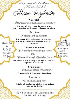 Menu de la Saint-Sylvestre au restaurant la Promenade du Limau