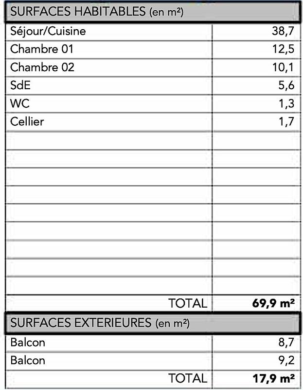Appartement - 70 m² - 3 pièces