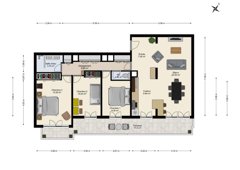 Appartement - 92 m² - 4 pièces