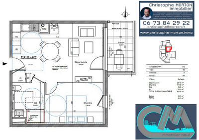 Appartement - 43 m² - 2 pièces