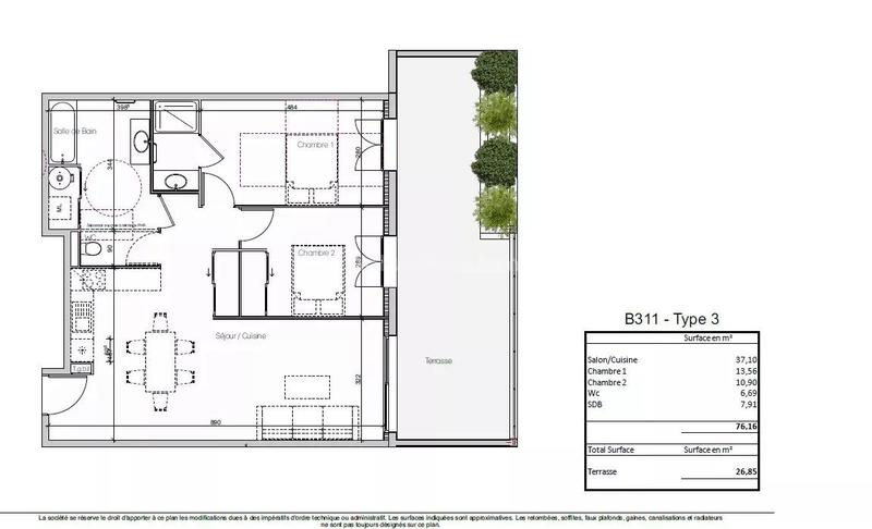 Appartement - 76 m² - 3 pièces